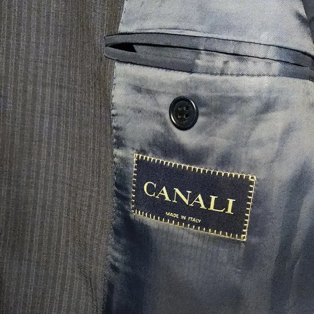 Canali Italian Wool Suit Jacket Blue Pinstripe 3 Button Double Vent 44L